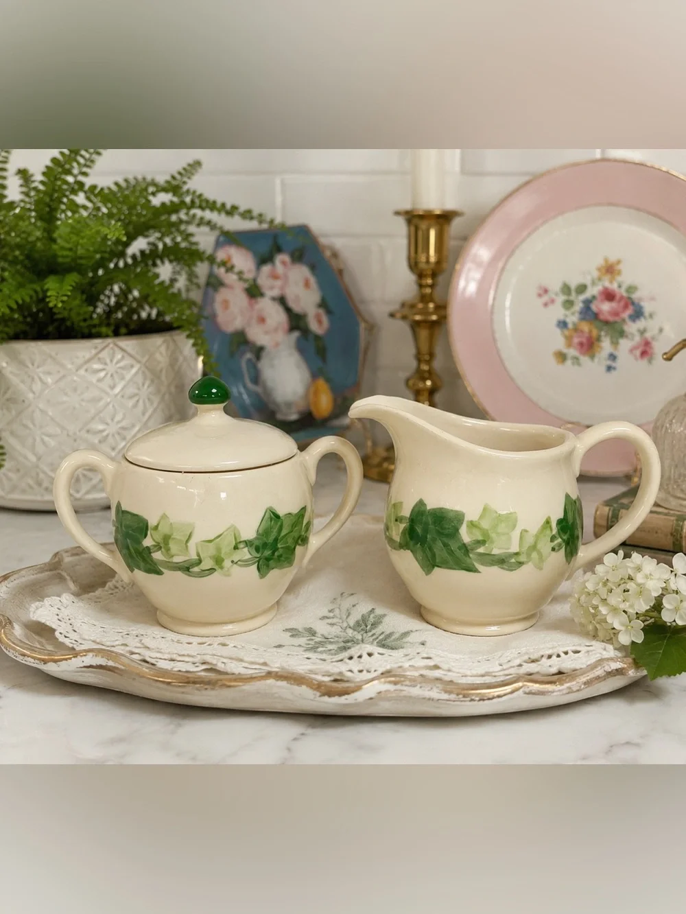Vintage Franciscan Ivy Creamer and Sugar Set